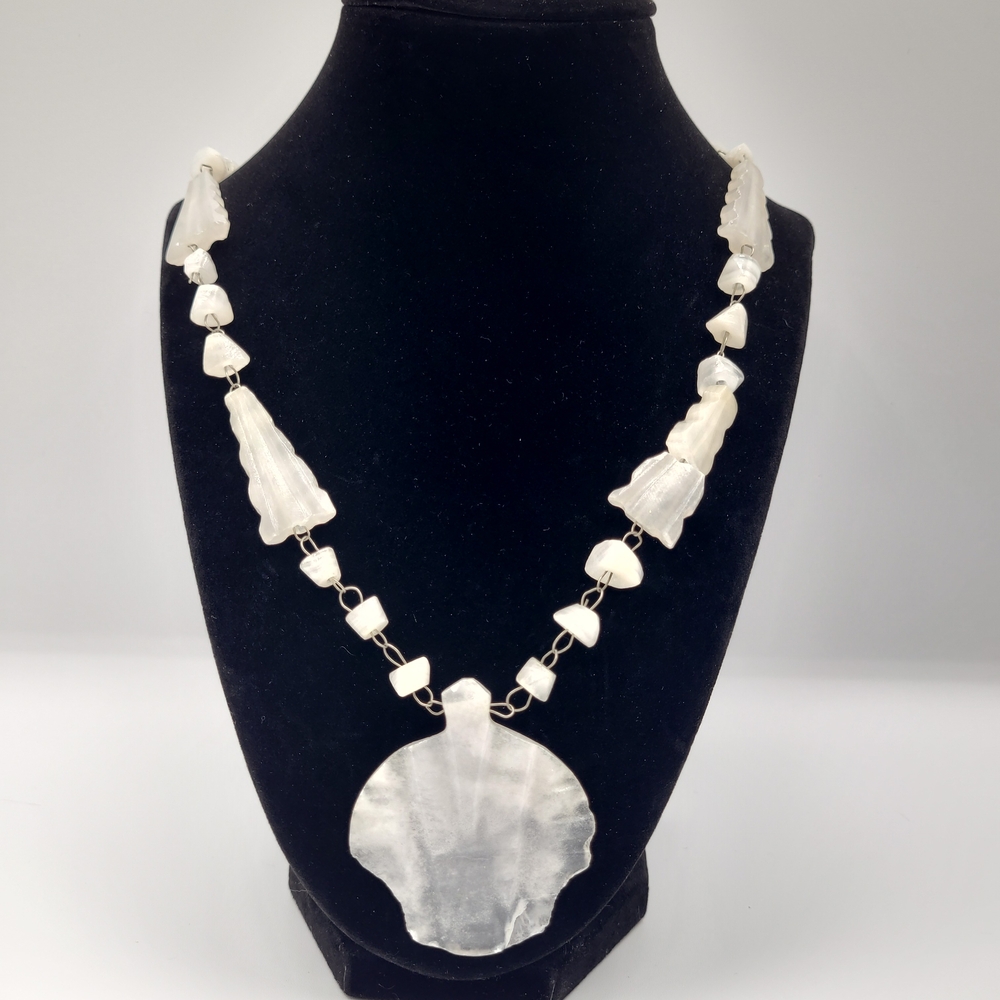 Vintage Hand Carved White Agate Tribal Mask Statement Necklace